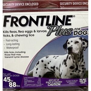 Frontline Plus For Dogs 45 to 88 Pounds SEALED 6 Doses Kills Fleas, Ticks, Lice